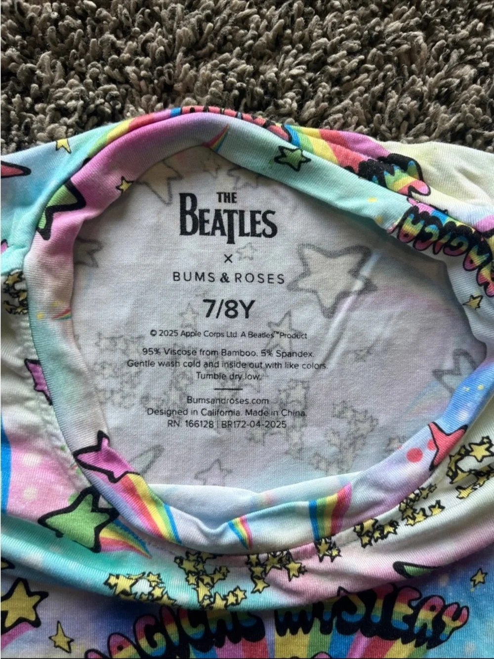 NWT The Beatles Bums n Roses Magical Mystery Tour Bell Bottom Set Girls 7/8